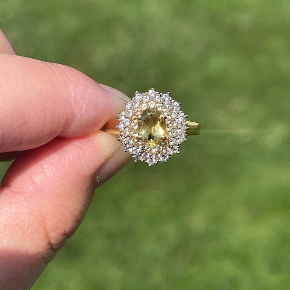 Brazilian Heliodor, Zircon & Yellow Sapphire Halo Ring